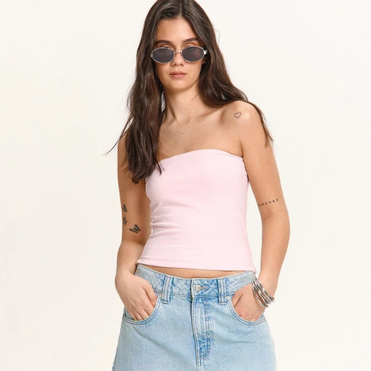 Zdjęcie produktu Cropp - Jasnoróżowy top bandeau - różowy