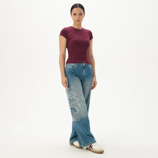 Zdjęcie produktu Cropp - Jeansy baggy z haftowanym wężem - niebieski