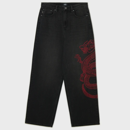 Zdjęcie produktu Cropp - Jeansy super baggy z haftowanym smokiem - czarny