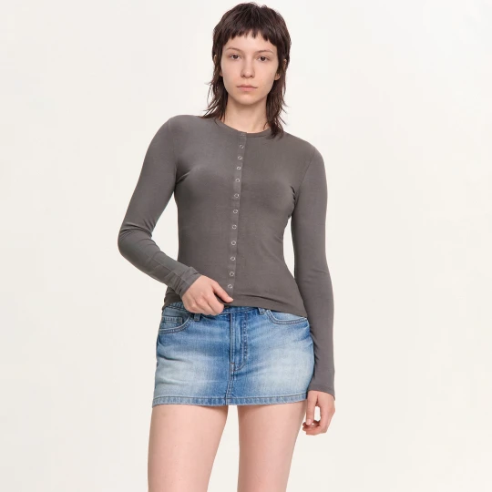 Zdjęcie produktu Cropp - Koszulka longsleeve z zapięciem na zatrzaski - szary