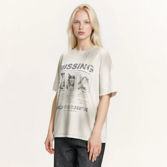 Zdjęcie produktu Cropp - Koszulka vintage z zaginionymi zwierzętami - jasny szary
