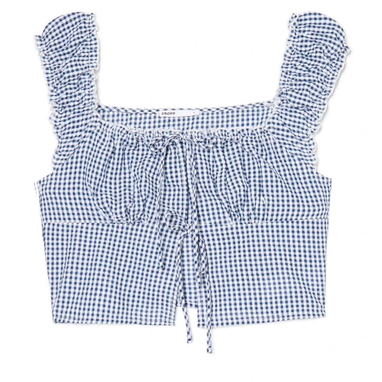 Zdjęcie produktu Cropp - Kraciasty crop top z wiązaniem - granatowy