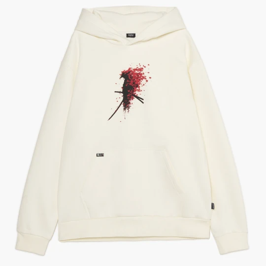 Zdjęcie produktu Cropp - Kremowa bluza hoodie z motywem samuraja - kremowy