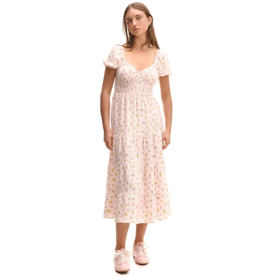 Zdjęcie produktu Cropp - Kremowa sukienka maxi w kwiaty - różowy