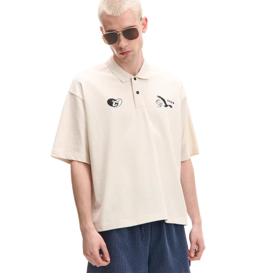 Zdjęcie produktu Cropp - Kremowy T-shirt polo z nadrukiem - kremowy