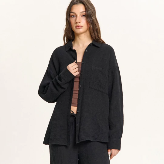 Zdjęcie produktu Cropp - Muślinowa czarna koszula oversize - czarny