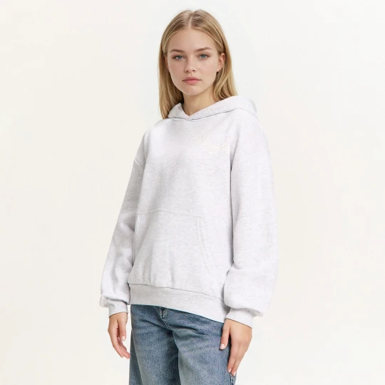 Zdjęcie produktu Cropp - Melanżowa bluza hoodie z sentencją - jasny szary