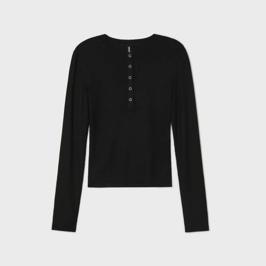 Zdjęcie produktu Cropp - Prążkowana koszulka longsleeve z zatrzaskami - czarny