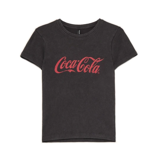 Zdjęcie produktu Cropp - Prążkowana koszulka z napisem Coca-Cola - szary
