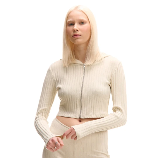 Zdjęcie produktu Cropp - Prążkowana kremowa bluza z kapturem - beżowy
