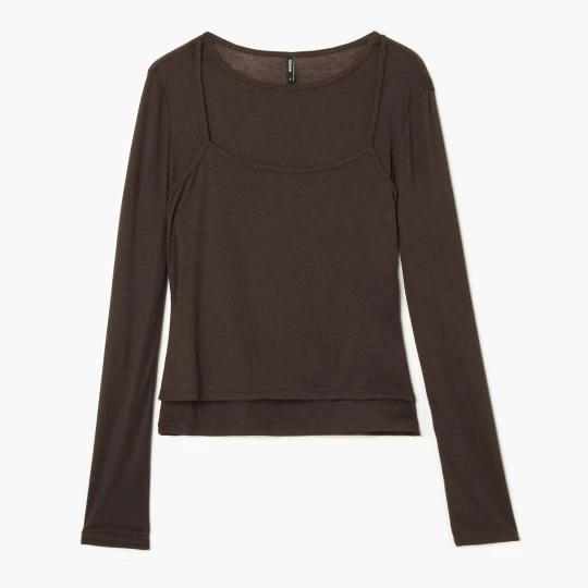 Zdjęcie produktu Cropp - Prześwitująca koszulka longsleeve 2 w 1 - brązowy