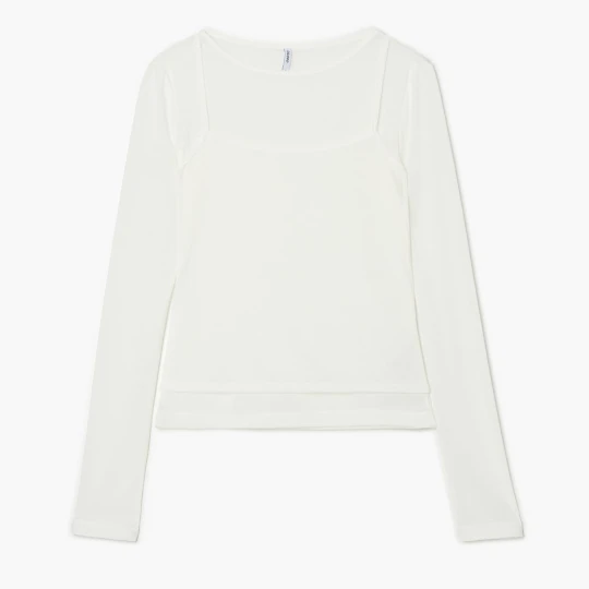 Zdjęcie produktu Cropp - Prześwitująca koszulka longsleeve 2 w 1 - kremowy