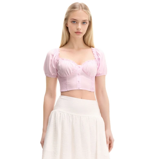 Zdjęcie produktu Cropp - Różowy crop top z bufiastymi rękawami - różowy