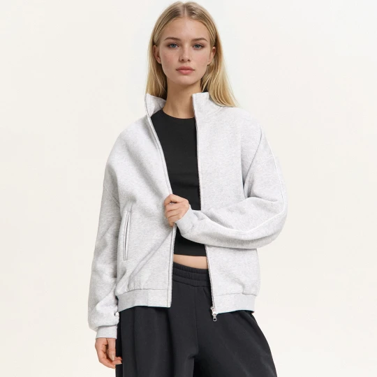 Zdjęcie produktu Cropp - Rozpinana bluza ze stójką i nadrukiem - jasny szary