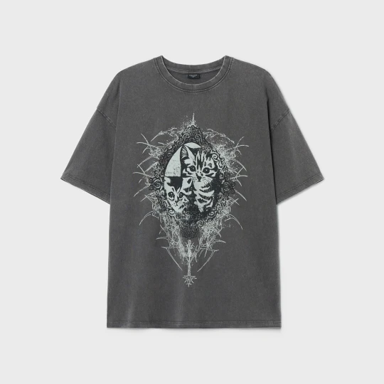 Zdjęcie produktu Cropp - Sprany T-shirt z motywem kota - szary