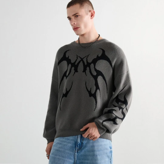 Zdjęcie produktu Cropp - Sweter boxy z tribalowym motywem - szary