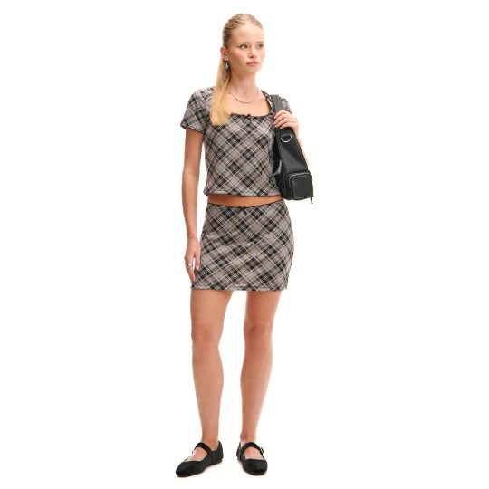 Zdjęcie produktu Cropp - Szara spódnica mini w kratę - szary