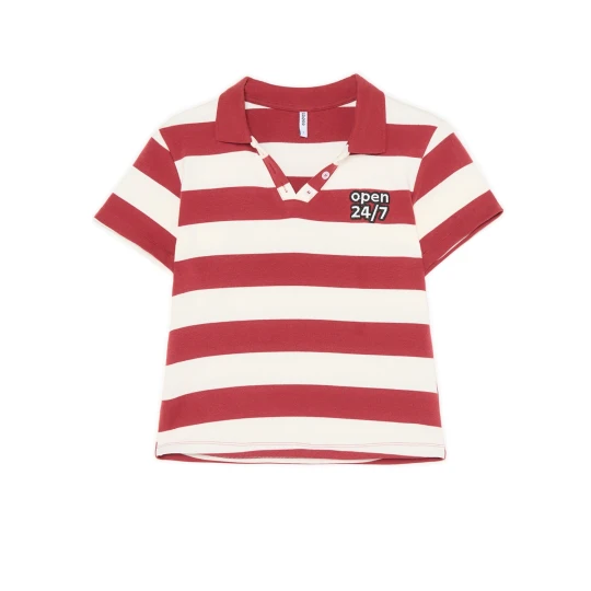 Zdjęcie produktu Cropp - T-shirt w paski z kołnierzykiem - czerwony