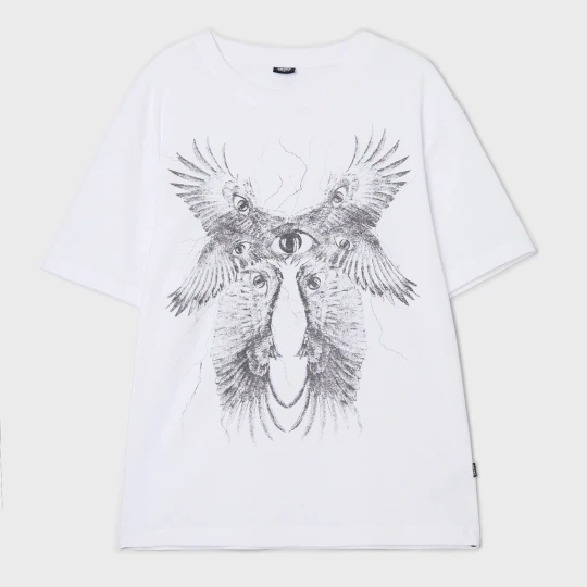 Zdjęcie produktu Cropp - T-shirt z motywem skrzydeł i oczu - biały