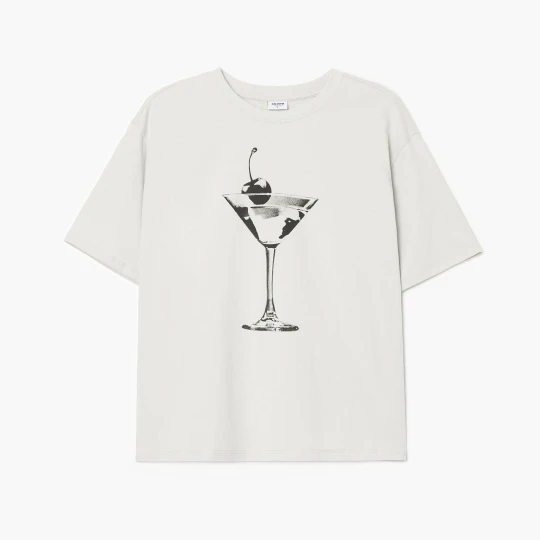 Zdjęcie produktu Cropp - T-shirt z motywem kieliszka - jasny szary