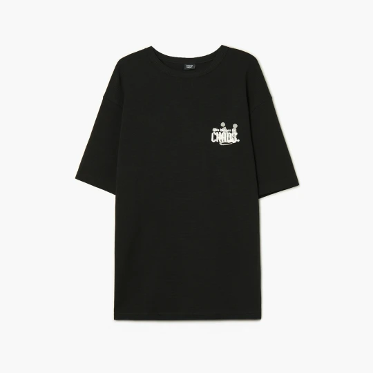 Zdjęcie produktu Cropp - T-shirt z waflowym wzorem i nadrukami - czarny