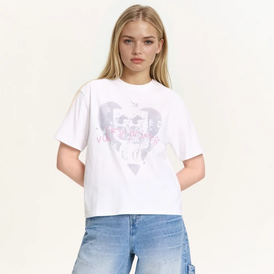 Zdjęcie produktu Cropp - T-shirt ze spranym nadrukiem - biały