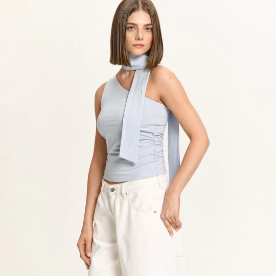 Zdjęcie produktu Cropp - Top na jedno ramię z szalikiem - błękitny
