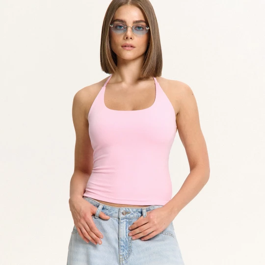 Zdjęcie produktu Cropp - Wiązany różowy top z modalem - różowy
