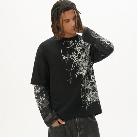 Zdjęcie produktu Cropp - Wzorzysta koszulka longsleeve - czarny