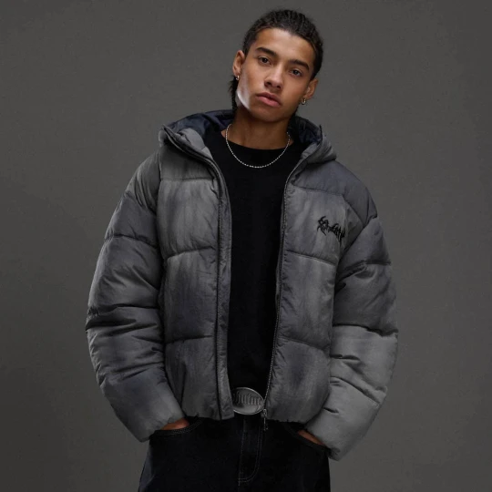 Zdjęcie produktu Cropp - Wzorzysta kurtka puffer z kapturem - szary