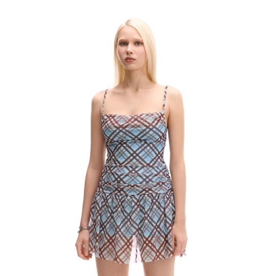 Zdjęcie produktu Cropp - Wzorzysty kombinezon mini w kratę - błękitny