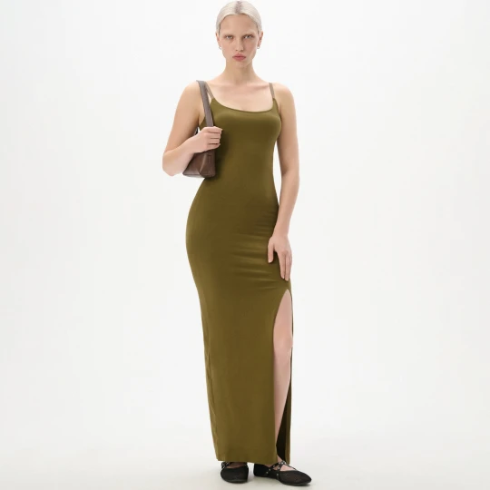Zdjęcie produktu Cropp - Zielona sukienka midi z modalem - brązowy