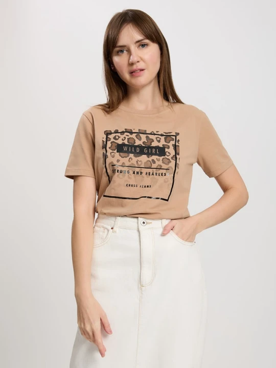 Zdjęcie produktu Cross Jeans Koszulka w kolorze beżowym rozmiar: S