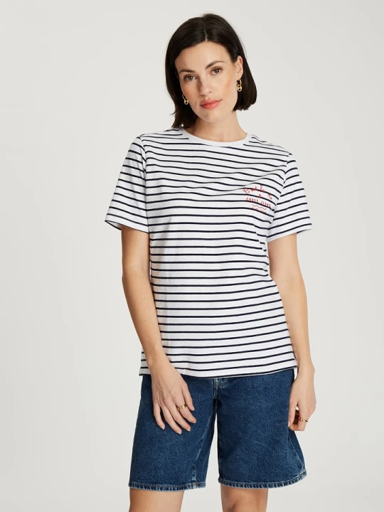 Zdjęcie produktu Cross Jeans Koszulka w kolorze biało-czarnym rozmiar: M