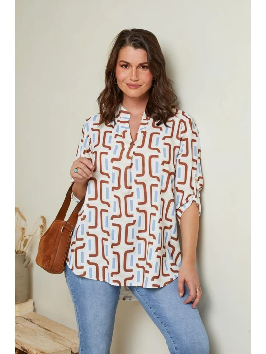 Zdjęcie produktu Curvy Lady Bluzka w kolorze biało-błękitno-brązowym rozmiar: 48/50