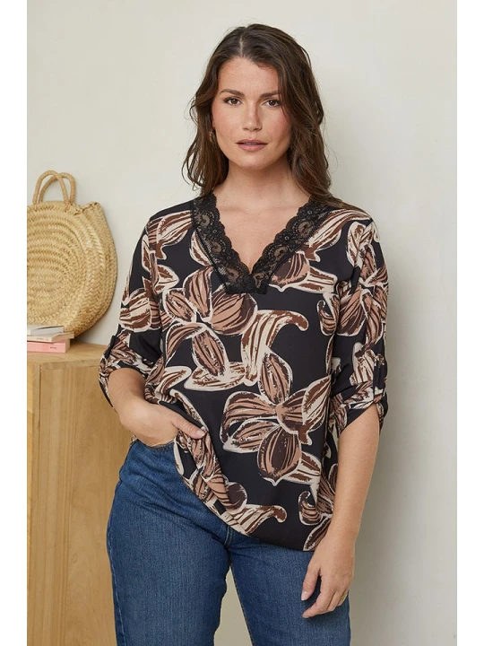 Zdjęcie produktu Curvy Lady Bluzka w kolorze czarnym ze wzorem rozmiar: 40/42