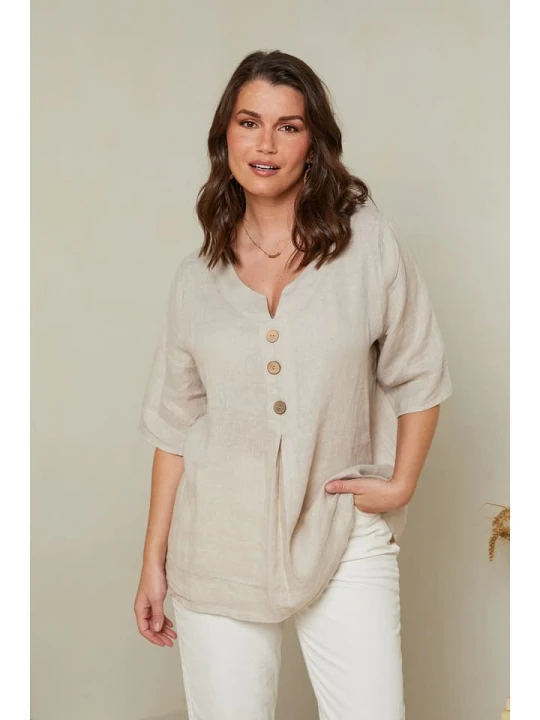 Zdjęcie produktu Curvy Lady Lniana bluzka w kolorze beżowym rozmiar: 44/46