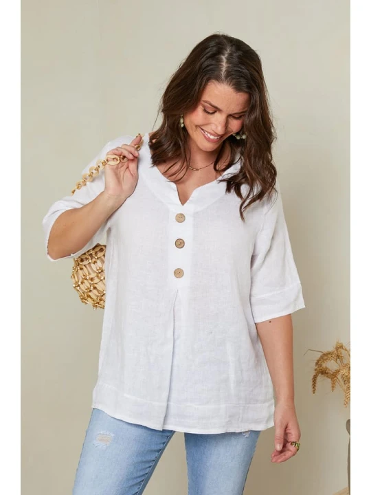 Zdjęcie produktu Curvy Lady Lniana bluzka w kolorze białym rozmiar: 44/46