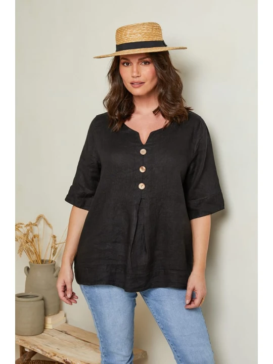 Zdjęcie produktu Curvy Lady Lniana bluzka w kolorze czarnym rozmiar: 44/46