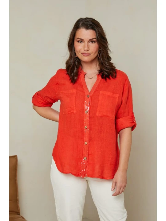 Zdjęcie produktu Curvy Lady Lniana bluzka w kolorze czerwonym rozmiar: 48/50