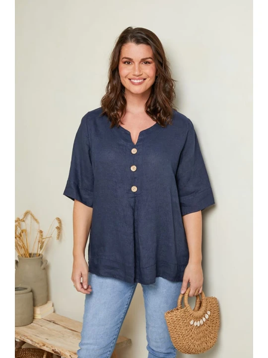 Zdjęcie produktu Curvy Lady Lniana bluzka w kolorze granatowym rozmiar: 40/42