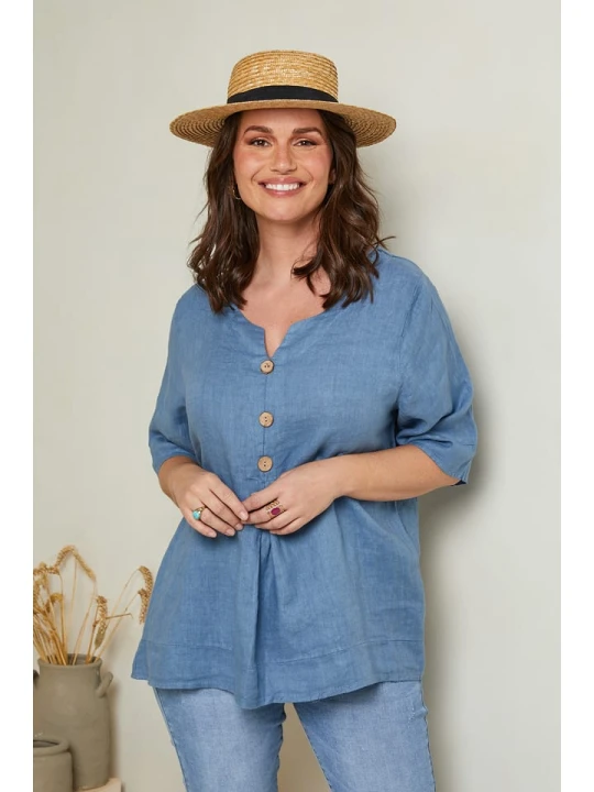 Zdjęcie produktu Curvy Lady Lniana bluzka w kolorze niebieskim rozmiar: 44/46