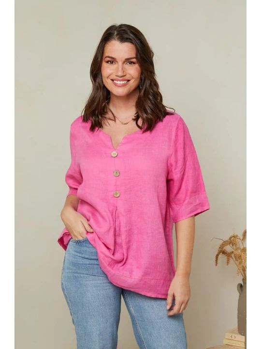 Zdjęcie produktu Curvy Lady Lniana bluzka w kolorze różowym rozmiar: 44/46