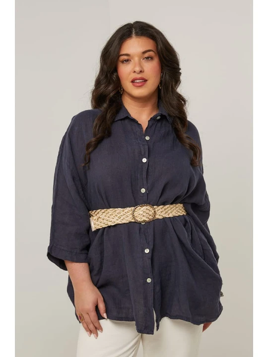 Zdjęcie produktu Curvy Lady Lniana koszula w kolorze granatowym rozmiar: 44 / 46