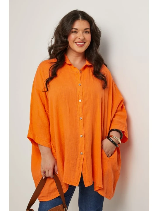 Zdjęcie produktu Curvy Lady Lniana koszula w kolorze pomarańczowym rozmiar: 40/42