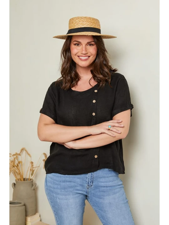 Zdjęcie produktu Curvy Lady Lniana koszulka w kolorze czarnym rozmiar: 48 / 50
