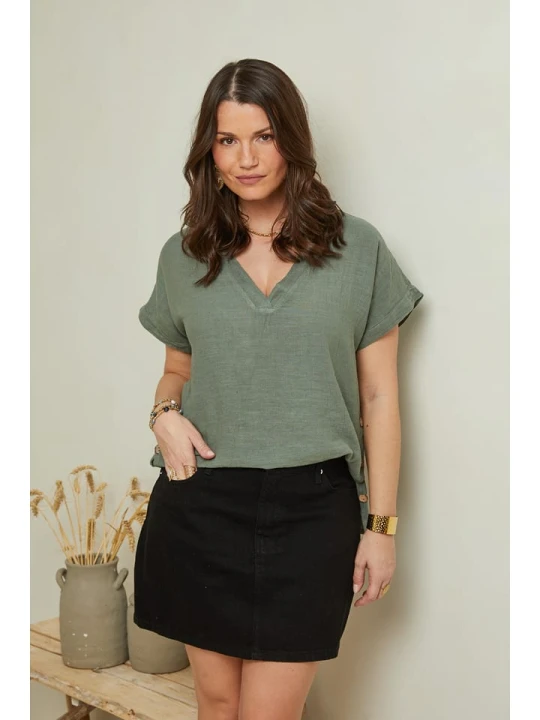 Zdjęcie produktu Curvy Lady Lniana koszulka w kolorze khaki rozmiar: 48 / 50