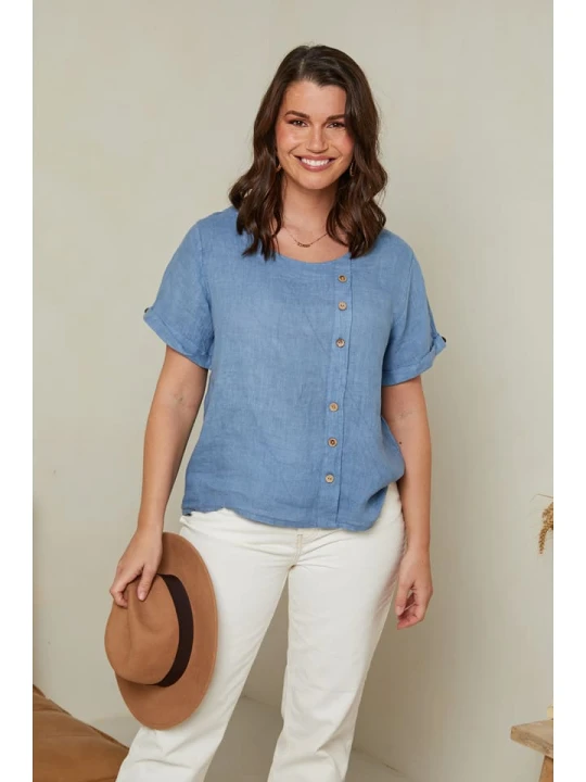 Zdjęcie produktu Curvy Lady Lniana koszulka w kolorze niebieskim rozmiar: 44 / 46