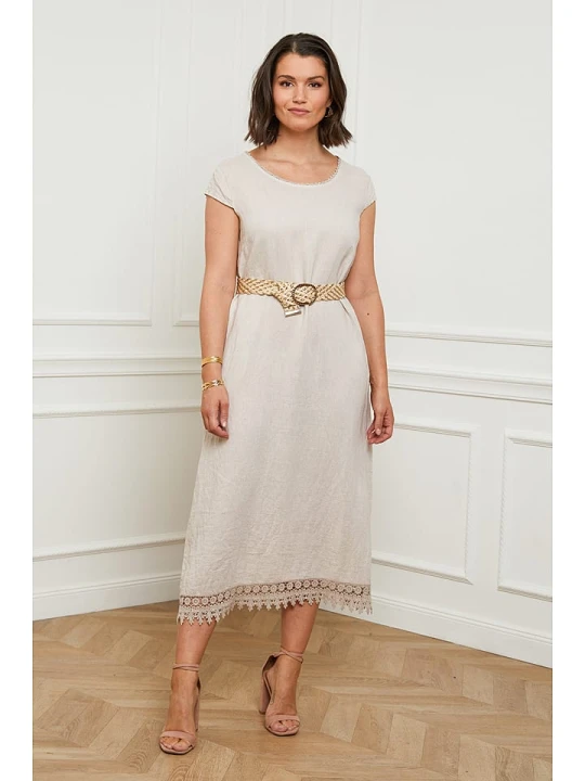Zdjęcie produktu Curvy Lady Lniana sukienka w kolorze beżowym rozmiar: 44/46