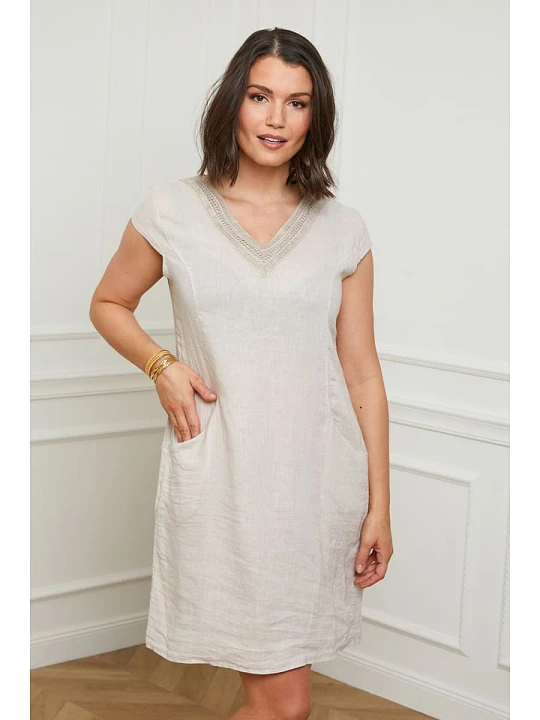 Zdjęcie produktu Curvy Lady Lniana sukienka w kolorze beżowym rozmiar: 44/46